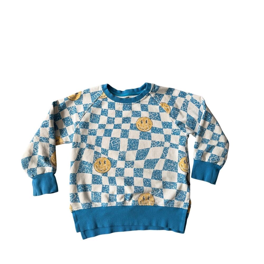 Little Bipsy Checker Smiley Face Sweatshirt 3T 4T Blue